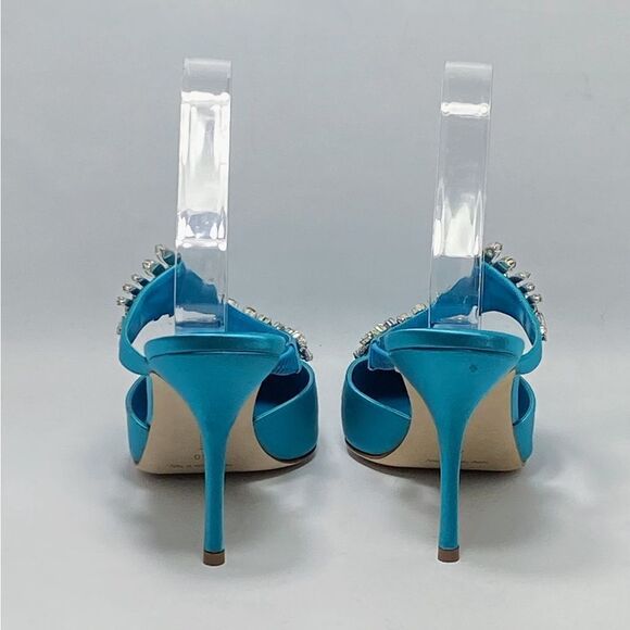Manolo Blahnik Lurum 90 Embellished Satin Mules size 40 - Picture 7 of 12